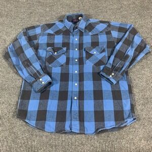 VTG Dakota Shirt‎ Mens Large L Blue Plaid Pearl Snap Heavyweight Grunge Western